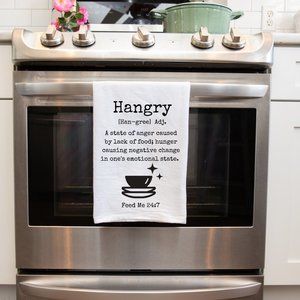 Farmhouse Hangry Spell Out Decorative Handmade Tea Towel Kitchen Funny Home
